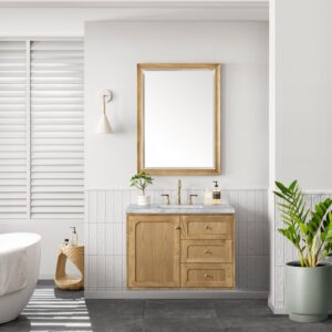 James Martin 545-V36-LNO-3CAR Laurent 36 Inch Light Natural Oak Single Sink Vanity with 3 cm Carrara Marble Top