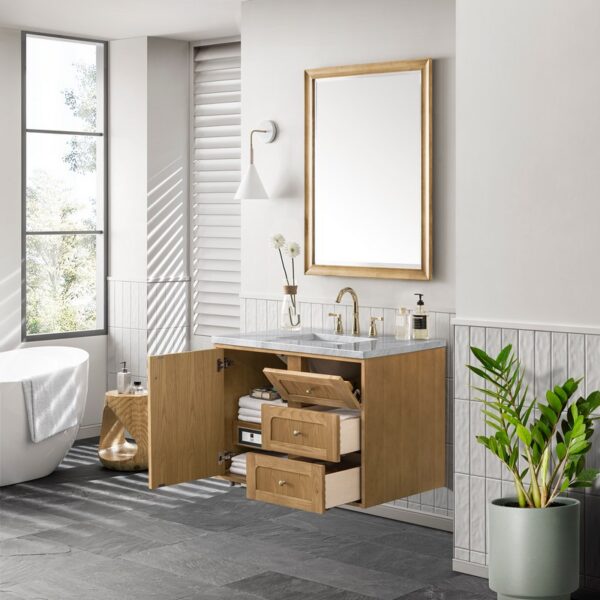 James Martin 545-V36-LNO-3CAR Laurent 36 Inch Light Natural Oak Single Sink Vanity with 3 cm Carrara Marble Top