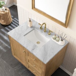 James Martin 545-V36-LNO-3CAR Laurent 36 Inch Light Natural Oak Single Sink Vanity with 3 cm Carrara Marble Top