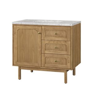 James Martin 545-V36-LNO-3EJP Laurent 36 Inch Light Natural Oak Single Sink Vanity with 3 cm Eternal Jasmine Pearl Top