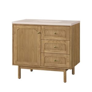 James Martin 545-V36-LNO-3EMR Laurent 36 Inch Light Natural Oak Single Sink Vanity with 3 cm Eternal Marfil Top