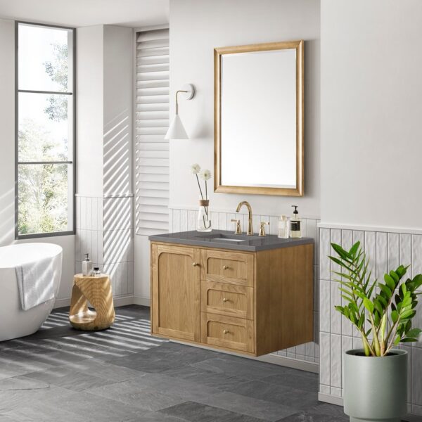 James Martin 545-V36-LNO-3GEX Laurent 36 Inch Light Natural Oak Single Sink Vanity with 3 cm Grey Expo Top