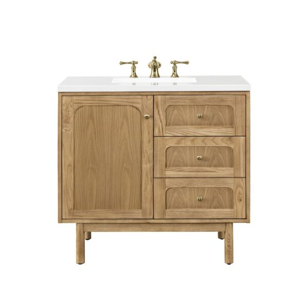 James Martin 545-V36-LNO-3WZ Laurent 36 Inch Single Vanity in Light Natural Oak with 3cm White Zeus Top