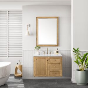 James Martin 545-V36-LNO-3WZ Laurent 36 Inch Single Vanity in Light Natural Oak with 3cm White Zeus Top