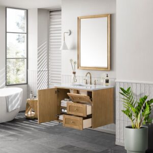 James Martin 545-V36-LNO-3WZ Laurent 36 Inch Single Vanity in Light Natural Oak with 3cm White Zeus Top