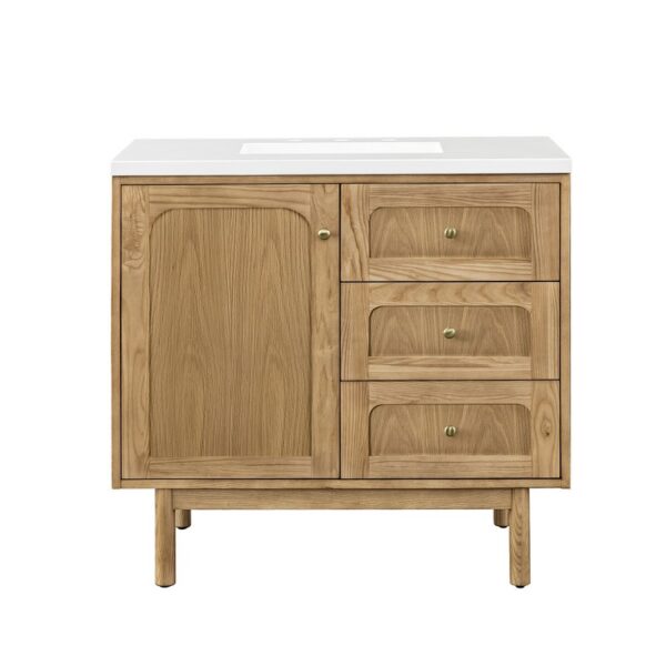 James Martin 545-V36-LNO-3WZ Laurent 36 Inch Single Vanity in Light Natural Oak with 3cm White Zeus Top