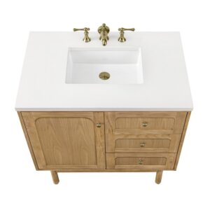 James Martin 545-V36-LNO-3WZ Laurent 36 Inch Single Vanity in Light Natural Oak with 3cm White Zeus Top