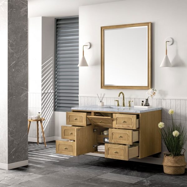 James Martin 545-V48-LNO-3CAR Laurent 48 Inch Light Natural Oak Single Sink Vanity with 3 cm Carrara Marble Top