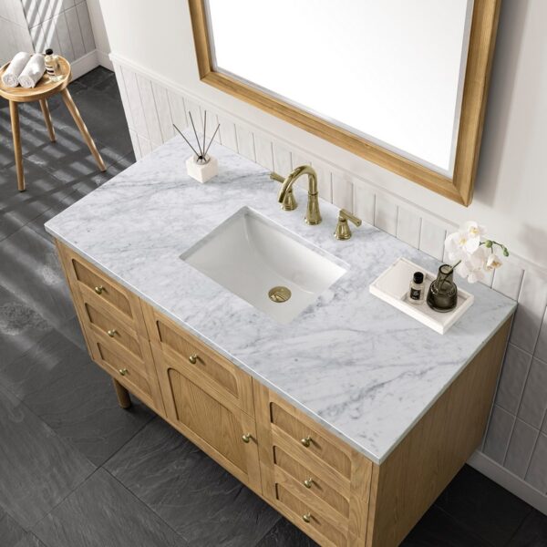 James Martin 545-V48-LNO-3CAR Laurent 48 Inch Light Natural Oak Single Sink Vanity with 3 cm Carrara Marble Top