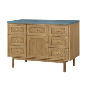 James Martin 545-V48-LNO-3CBL Laurent 48 Inch Light Natural Oak Single Sink Vanity with 3 cm Cala Blue Top