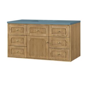 James Martin 545-V48-LNO-3CBL Laurent 48 Inch Light Natural Oak Single Sink Vanity with 3 cm Cala Blue Top