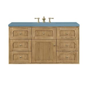 James Martin 545-V48-LNO-3CBL Laurent 48 Inch Light Natural Oak Single Sink Vanity with 3 cm Cala Blue Top