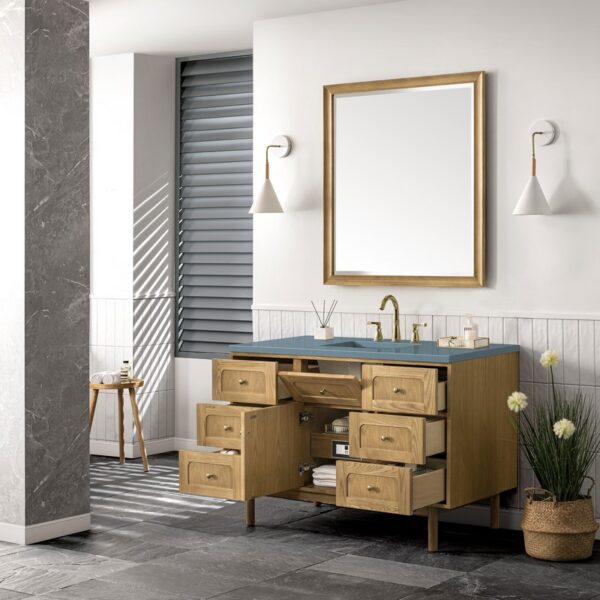 James Martin 545-V48-LNO-3CBL Laurent 48 Inch Light Natural Oak Single Sink Vanity with 3 cm Cala Blue Top