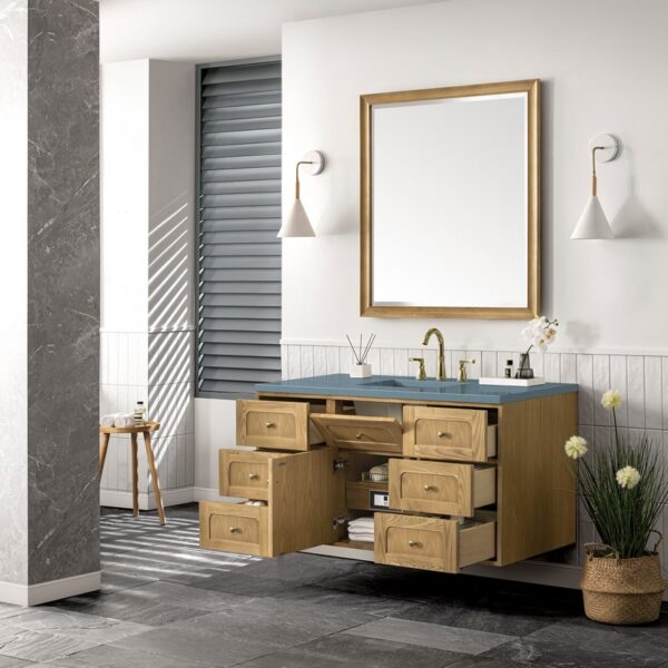 James Martin 545-V48-LNO-3CBL Laurent 48 Inch Light Natural Oak Single Sink Vanity with 3 cm Cala Blue Top