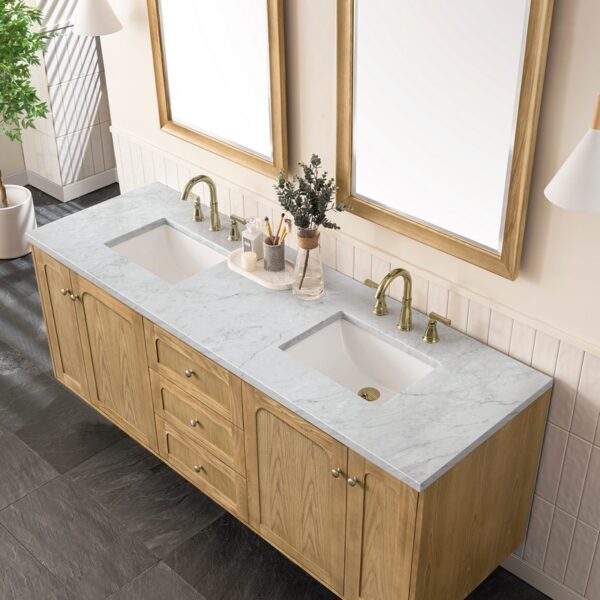 James Martin 545-V72-LNO-3CAR Laurent 72 Inch Light Natural Oak Double Sink Vanity with 3 cm Carrara Marble Top