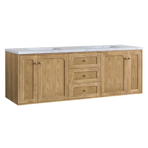 James Martin 545-V72-LNO-3CAR Laurent 72 Inch Light Natural Oak Double Sink Vanity with 3 cm Carrara Marble Top