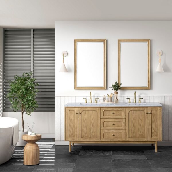 James Martin 545-V72-LNO-3CAR Laurent 72 Inch Light Natural Oak Double Sink Vanity with 3 cm Carrara Marble Top