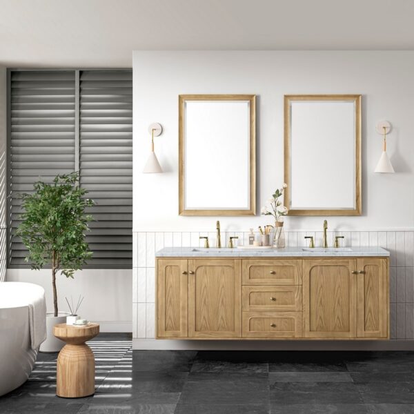 James Martin 545-V72-LNO-3CAR Laurent 72 Inch Light Natural Oak Double Sink Vanity with 3 cm Carrara Marble Top