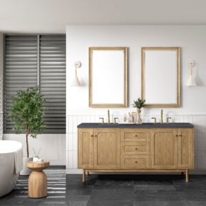 James Martin 545-V72-LNO-3CSP Laurent 72 Inch Light Natural Oak Double Sink Vanity with 3 cm Charcoal Soapstone Top