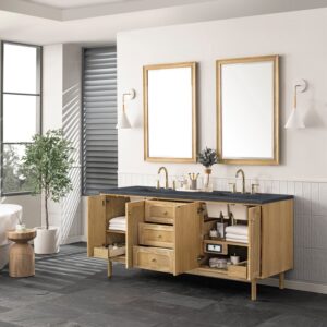 James Martin 545-V72-LNO-3CSP Laurent 72 Inch Light Natural Oak Double Sink Vanity with 3 cm Charcoal Soapstone Top