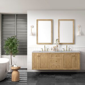 James Martin 545-V72-LNO-3EJP Laurent 72 Inch Light Natural Oak Double Sink Vanity with 3 cm Eternal Jasmine Pearl Top