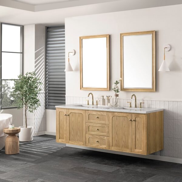 James Martin 545-V72-LNO-3EJP Laurent 72 Inch Light Natural Oak Double Sink Vanity with 3 cm Eternal Jasmine Pearl Top