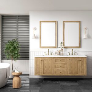 James Martin 545-V72-LNO-3WZ Laurent 72 Inch Double Vanity in Light Natural Oak with 3cm White Zeus Top