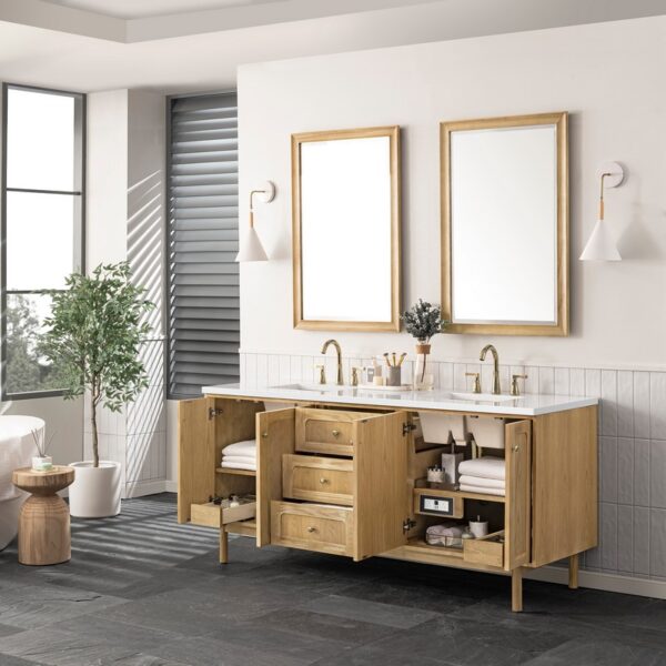 James Martin 545-V72-LNO-3WZ Laurent 72 Inch Double Vanity in Light Natural Oak with 3cm White Zeus Top