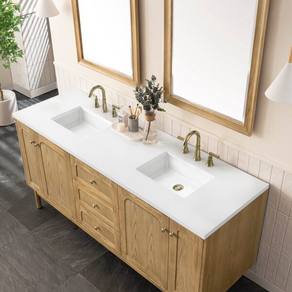 James Martin 545-V72-LNO-3WZ Laurent 72 Inch Double Vanity in Light Natural Oak with 3cm White Zeus Top