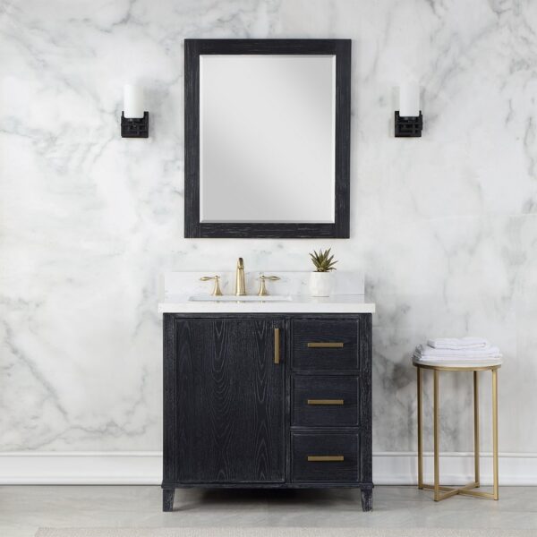 Altair 549036-BO-AW Weiser 36 Inch Single Sink Bathroom Vanity with Carrara White Composite Stone Countertop with Mirror