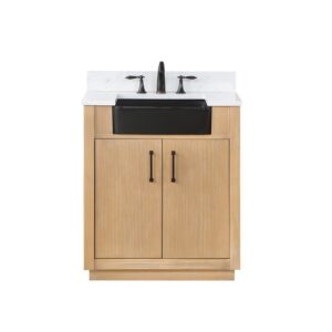 Altair 550030-WP-AW-NM Novago 30 Inch Single Sink Bathroom Vanity with Carrara White Composite Stone Countertop and Farmhouse Sink without Mirror