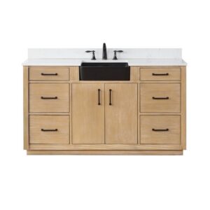 Altair 550060S-WP-AW-NM Novago 60 Inch Single Sink Bathroom Vanity with Carrara White Composite Stone Countertop and Farmhouse Sink without Mirror