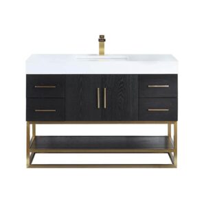 Altair 552048DG-WH-NM Bianco 48D Inch Brushed Gold Support Base Freestanding Single Bathroom Vanity with White Composite Stone Countertop without Mirror