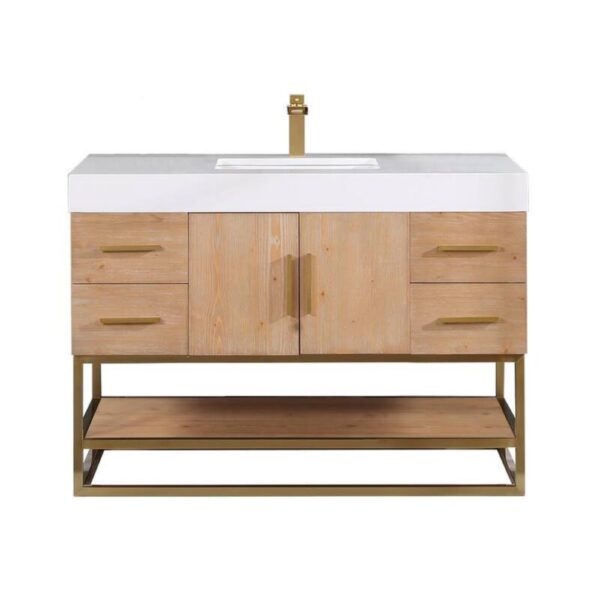 Altair 552048DG-WH-NM Bianco 48D Inch Brushed Gold Support Base Freestanding Single Bathroom Vanity with White Composite Stone Countertop without Mirror