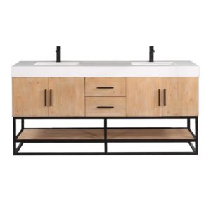 Altair 552072-LB-WH-NM Bianco 71 5/8 Inch Double Bathroom Vanity in Light Brown with White Composite Stone Countertop without Mirror