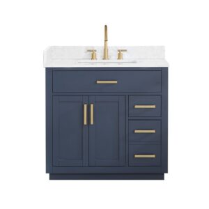 Altair 557036-GW-NM Gavino 35 1/4 Inch Single Bathroom Vanity with White Composite Stone Countertop without Mirror