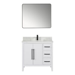 Altair 558036-W-CW Laurel 36 Inch Single Sink Bathroom Vanity with Calacatta White Quartz Stone Countertop