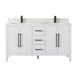 Altair 558060-W-CW Laurel 60 Inch Double Sink Bathroom Vanity with Calacatta White Quartz Stone Countertop