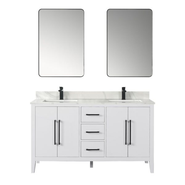 Altair 558060-W-CW Laurel 60 Inch Double Sink Bathroom Vanity with Calacatta White Quartz Stone Countertop