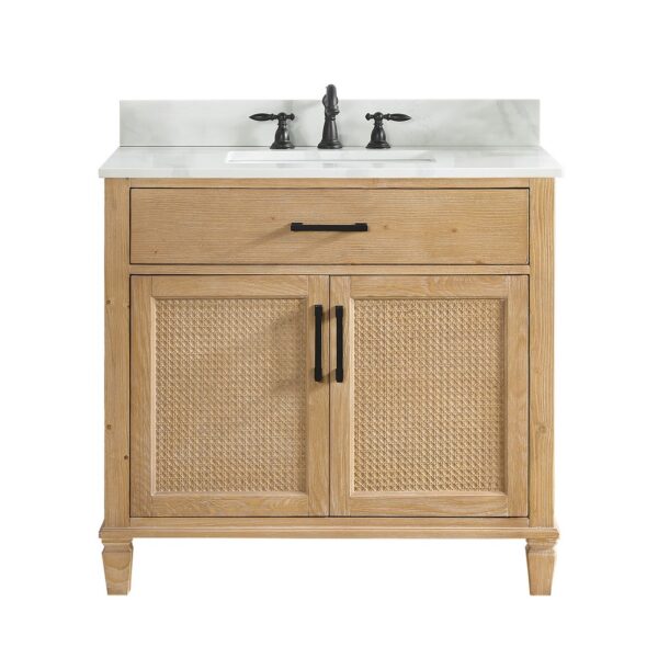 Altair 560036-WF-CW Solana 36 Inch Single Sink Bathroom Vanity in Weathered Fir with Calacatta White Quartz Stone Countertop