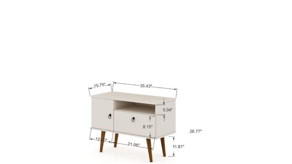 Manhattan Comfort Tribeca 35.43 Mid-Century Modern TV Stand with Solid Wood Legs in Off White