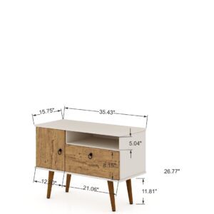 Manhattan Comfort Tribeca 35.43 Mid-Century Modern TV Stand with Solid Wood Legs in Off White and Nature