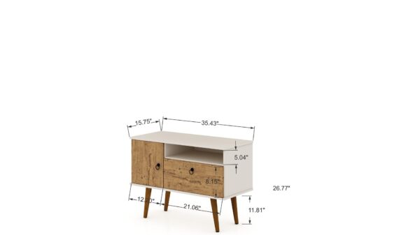 Manhattan Comfort Tribeca 35.43 Mid-Century Modern TV Stand with Solid Wood Legs in Off White and Nature