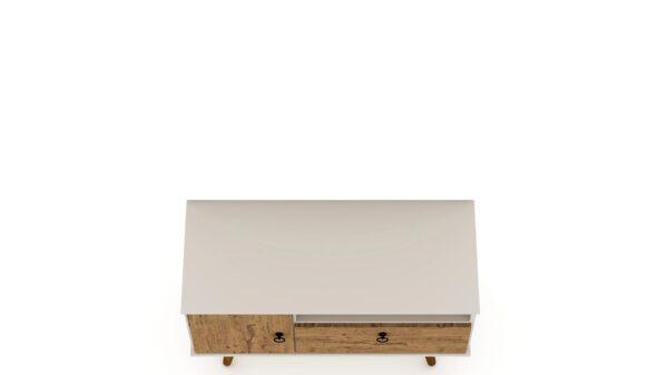 Manhattan Comfort Tribeca 35.43 Mid-Century Modern TV Stand with Solid Wood Legs in Off White and Nature