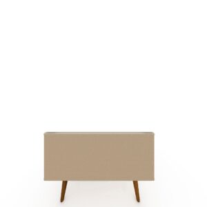 Manhattan Comfort Tribeca 35.43 Mid-Century Modern TV Stand with Solid Wood Legs in Off White and Nature