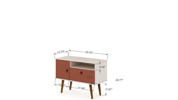 Manhattan Comfort Tribeca 35.43 Mid-Century Modern TV Stand with Solid Wood Legs in Off White and Terra Orange Pink