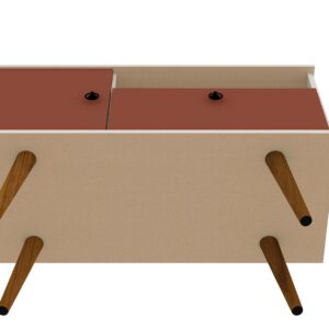 Manhattan Comfort Tribeca 35.43 Mid-Century Modern TV Stand with Solid Wood Legs in Off White and Terra Orange Pink