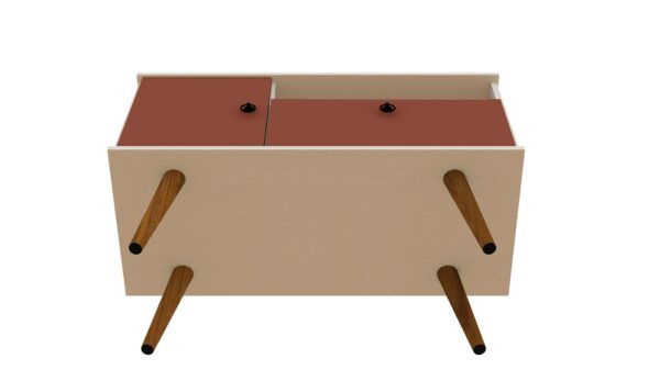 Manhattan Comfort Tribeca 35.43 Mid-Century Modern TV Stand with Solid Wood Legs in Off White and Terra Orange Pink