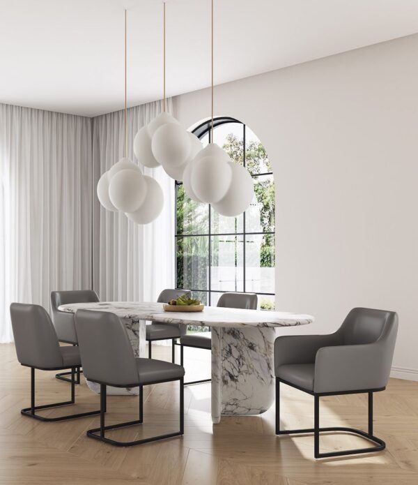 Manhattan Comfort Modern Serena 6 Piece Dining Set Upholstered in Leatherette with Steel Legs in Grey