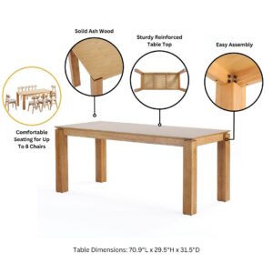 Manhattan Comfort 7-Piece Rockaway Modern 70.86 Solid Wood Dining Set in Nature with 6 Colbert Dining Chairs